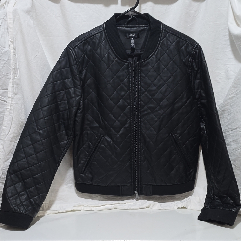 Aqua Black Quilted Bomber Jacket